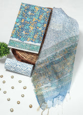 New Elegant Hand Block Printed Cotton Suit With Organza Dupatta(BFOR56)